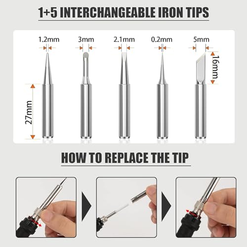 Soldering Iron Kit, 60W Soldering Iron with 5pc Interchangeable Tips, 10-in-1 Adjustable Temperature Solder Welding Tools, Fast Heating, Electronic Repair, 110V, Green - color: 10-in-1 Green