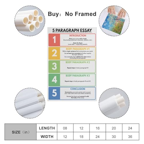 CATOPAT 5 Paragraph Essay Posters English Classroom Class Decor Writing Reading Poster High School English ELA Classroom Wall Poster for Room Aesthetic Posters 16x24inch(40x60cm) - color: Unframe-style, size: 16x24inch(40x60cm)