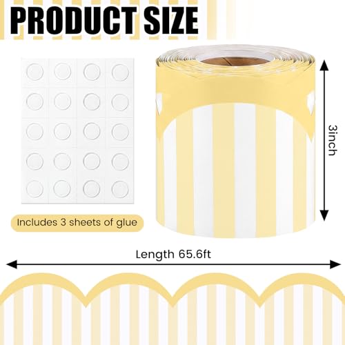 Fullhawl 65ft Pastel Striped Bulletin Board Borders for Classroom, Yellow - color: Yellow