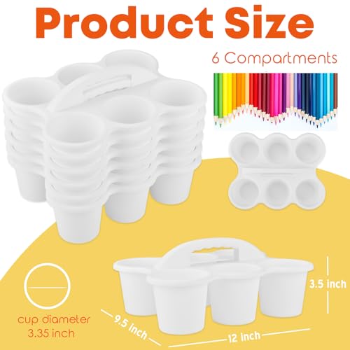 ALINK 6 Pack Classroom Caddy Storage Basket with Handle, Plastic Drink Cup Caddy Holder, 6 Compartments for Kids, Table, Office, Arts, Crafts, Crayon, Marker, Pencil, School Supplies - White - color: White