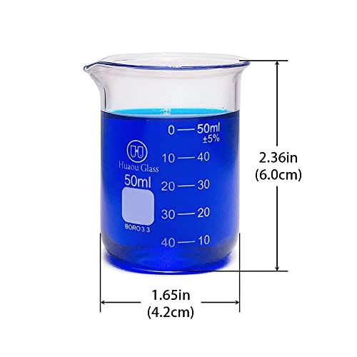12pcs Glass Beakers Set, 50ml/1.7oz Lab Glassware Beaker Measuring Cups, Low Form 3.3 Borosilicate Glass Graduated Beaker for Science Chemistry Party Classroom Kitchen - style: 12pcs