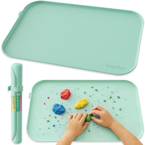 Silicone Art Mat 24" x 16" with Raised Edge, Roll-Up Design with Storage Strap, Multi-Purpose Desk & Table Protector Silicone Craft Mat for Crafts, Painting & DIY, Hot Pink & Light Green - color: Hot Pink & Light Green