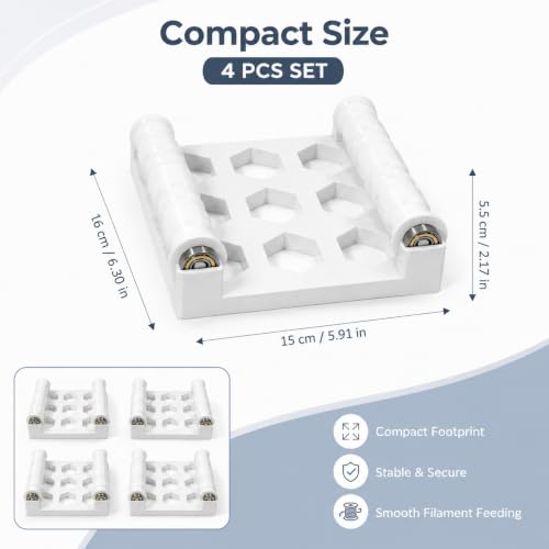 3D Printer Filament Roller Stand with Bearings, White, 4-Pack - size: 4 packs