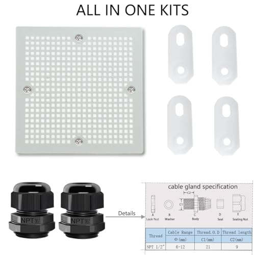Junction Box, Hinged Cover IP67 Waterproof ABS Project Box with 2 NPT 1/2" Cable Gland, Electrical Box Enclosure with Mounting Plate & Wall Bracket 5.9 x 5.9 x 3.5inch(150x150x90mm) - color: Grey, size: 5.9"x5.9"x3.5"