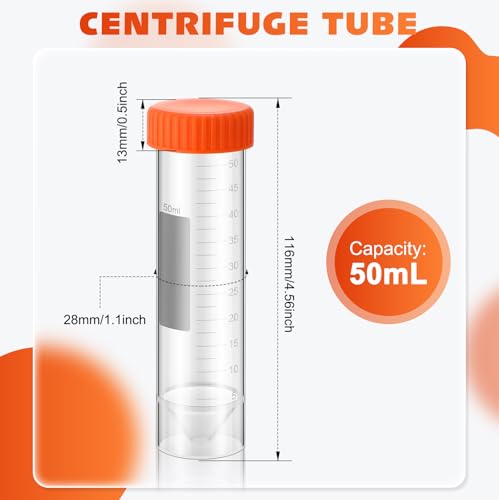 Xuhal 100 Counts 50ml Centrifuge Tubes, 28 x 116 Mm, Plastic Tubes, Orange - color: Orange