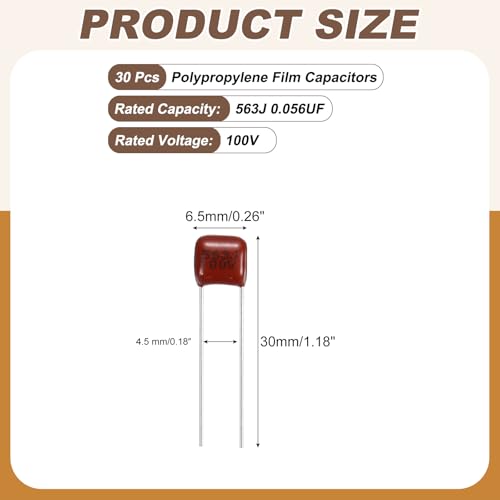 MECCANIXITY 30 Pcs Metallized Polypropylene Film Capacitors 563J 0.056UF - size: 563J 0.056UF