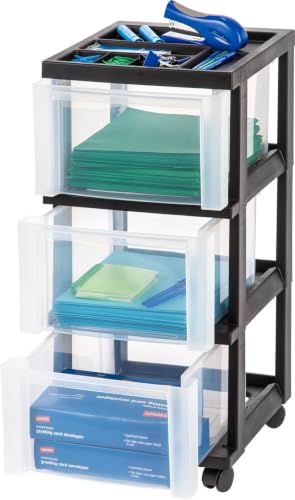 IRIS USA 3-Drawer Rolling Storage Cart, Black/Clear - color: Black, size: 3 Drawer