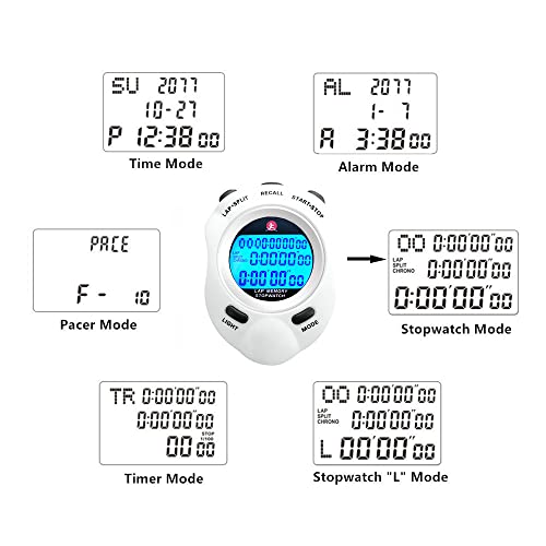 Stopwatch, Metal Stop Watch for Sports 10/100/400 Laps, Stopwatches Timer for Coach Sports Running with 0.01second & 0.001second Timing, Conutdown, Alarm - color: 10 Lap Backlight-plastic