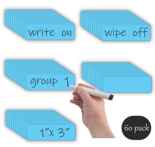 STTMGN Dry Erase Magnetic Labels (1x3,Pack of 60),Write On Magnets Sticker,Waterproof/Reusable for Classroom&Office&Cabinet&whiteboard&Fridge&More (Blue) - color: Blue 60pcs, size: 1X3"