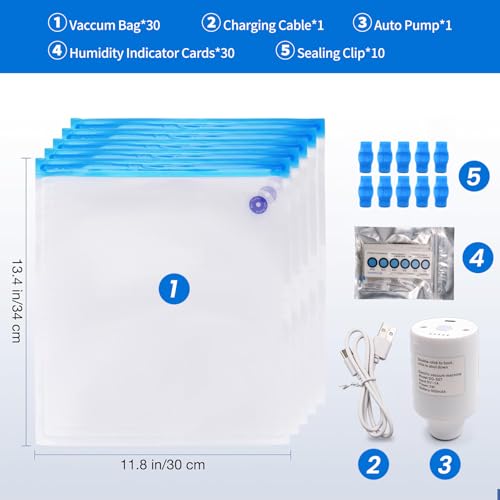 Wisesorb 3D Print Filament Storage Bag Vacuum Kits - 30Pcs Cleaning Drying Sealed Bags with 30Pcs Humidity Indicator Cards & Auto-Pump - size: Storage bag kits