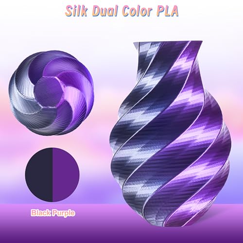 ERYONE Silk Dual Color PLA Filament 3D Printer 1.75mm +/- 0.03mm, Bicolor Filament Two Tone PLA Bundle 2KG Cardboard Spool, Black Purple - color: 2*1kg Dual Silk Black Purple, size: Silk Pla-2kg