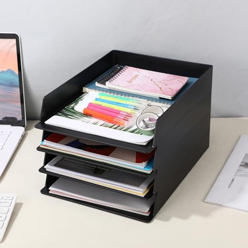 Wenqik Black Letter Trays Stackable, 6 Pcs Plastic Desk Organizer - color: Black