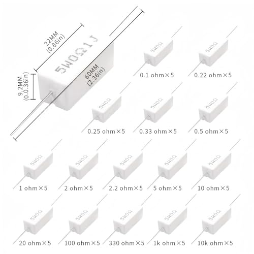15Values 5W Ceramic Cement Resistor Axial Lead Wirewound 0.1R-10K Kits