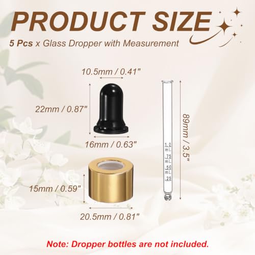 PATIKIL Glass Eye Dropper, 5 Pcs Droppers Liquids Closure Top with Measurement mark for 50ml(1.7oz) Glass Bottles Liquids Essential Oils Dispenser Perfume Storage Lab, Black/Gold Top - color: Black/Gold Top, size: 1.7oz