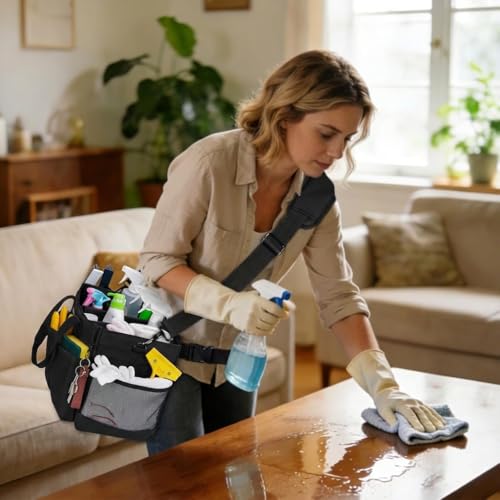 Ytonet Extra Large Cleaning Caddy for Cleaning Supplies, Housekeeping Tote - color: Black, size: X-Large