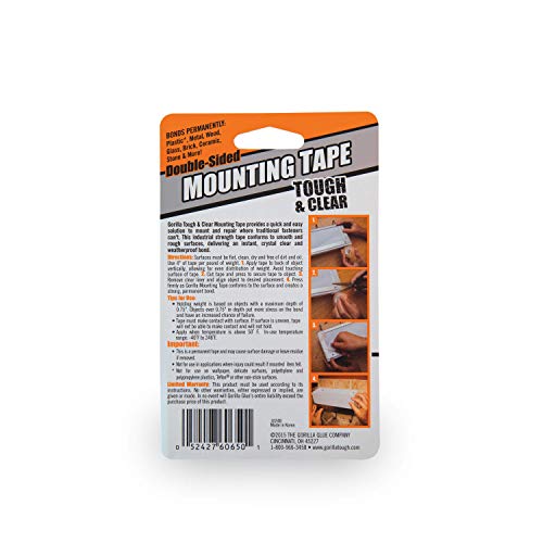 Gorilla Tough & Clear; Double Sided Mounting Tape; Weatherproof; 1" x 60"; Clear; (Pack of 11) - size: 11 Pack