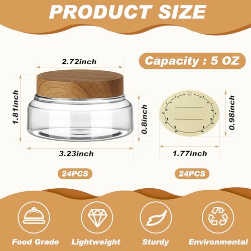 24 Pack Plastic Cosmetic Jars with Lids Label, 5 oz, Clear,Dark Beech - color: Clear,Dark Beech, size: 5 oz