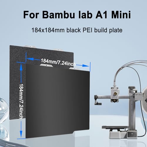 184x184mm Double-Sided PEI Build Plate for Bambu Lab A1 Mini, Black Smooth & Textured Flexible Spring Steel Plate, PLA PLA+ TPU Low Temp Printing Bed - size: 184x184mm