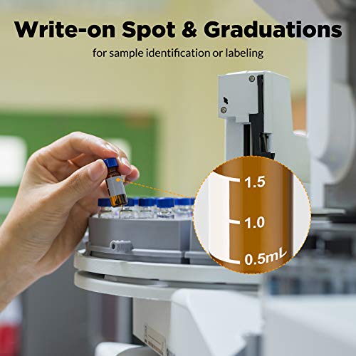 Membrane Solutions 2mL Autosampler Vials, 9-425 GC/HPLC Vials, 100 Pcs - size: Amber Vial & Pre-slit Blue PTFE septa