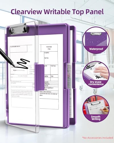 Clipboard with Storage, Nurse Dry Erase Clip Board, 8.5x11, Dark Purple - color: Dark Purple