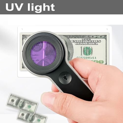 Handheld Magnifier Loupe 60x with UV and LED Lights, USB Rechargeable Illuminated Jewelers Loupe Optical Glass Magnifying Glass for Diamond, Jewelry, Coins, Stamps, Currency, Circuit Board