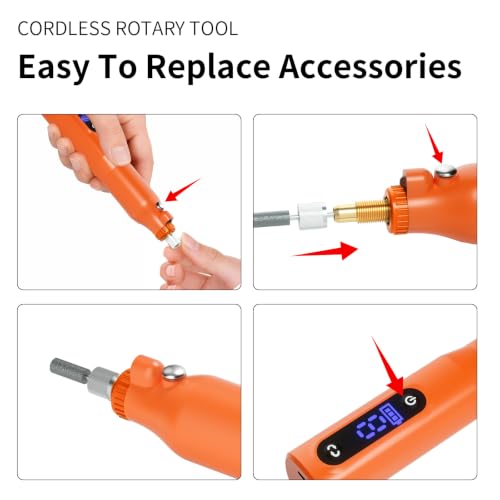 Cordless Rotary Tool Kit - 9-Speed Adjustable with USB Charging | Multi-Purpose Engraving Pen for Sanding, Polishing, Drilling & DIY Crafts | Includes 3D Printing Accessories (Orange) - color: Orange