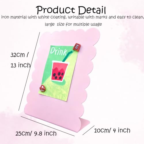 2 Pack Metal Pink Scalloped Magnet Display Board, 13"×10" Anti-Slip Desk Magnetic Bulletin Board Decorative Tabletop Memo Photo Display Stand Small Business Supplies for Home Office Vendor Booth Class - size: 13" × 10"- p