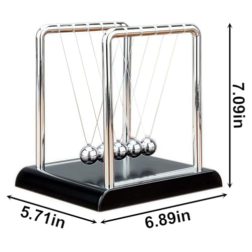 Newtons Cradle Balance Pendulum Balls, Swinging Kinetic Balls with Black Base, Science Physics Educational Learning Tool, Office Home Creative Decoration, Stress Relief Fidget Desk Toy (Large) - size: Large - 5 Balls