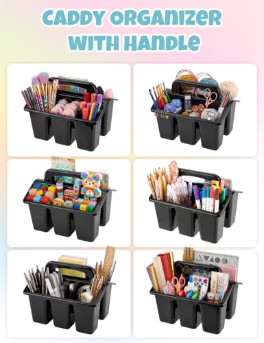 6 Pack Classroom Caddy Organizer with Handle, Table Caddy Classroom - color: Black