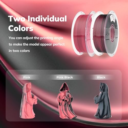 AMOLEN Silk PLA 3D Printer Filament, Dual Color Pink Black PLA 1.75mm, Shiny Color Change Filament 3D Printing PLA Filament for Most FDM 3D Printer, 1kg Spool(2.2lbs) - color: Black/Pink