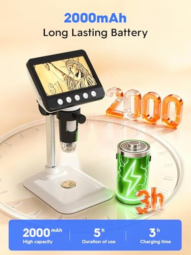 Coin Microscope, 4.3" LCD USB Digital 1000X 1080P Coin Magnifier - color: White