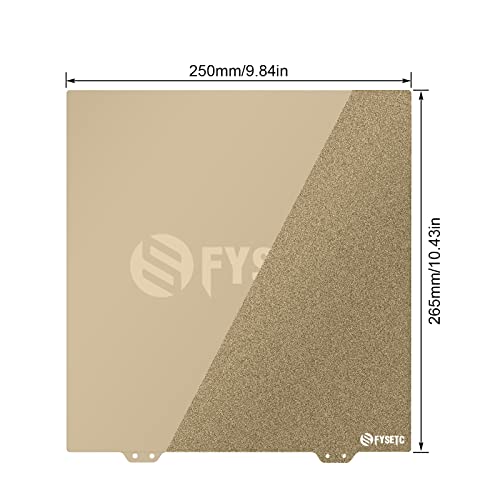 FYSETC 3D Printer Anycubi-Vyper Build Plate Sheet 265x250mm/10.43x9.84inch-Smooth/Textured Double-Sided PEI Magletic Spring Steel Plate Heated Bed Surface Parts with Soft Sticker-Gold, 265x250mm - size: 265*250mm