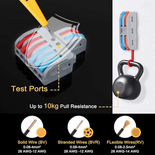 63 Pcs Compact Wire Splicing Connectors Assortment Pack, 2in 2Out, 3in 3Out - color: Mix2/3/4/5P Box Kit, size: 63PCS