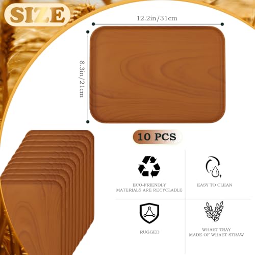 Plastic Art Trays,10 Pack Large Plastic Trays Stackable Activity Tray Crafts Organizer Tray Serving Tray,Painting, Beads,Storage & Serving Tray (12.2 x 8.9 Inches) (Brown Imitation Wood Grain) - color: Brown Imitation Wood Grain