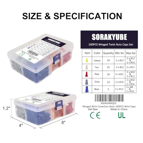 Winged Wire Conectors Nuts, 100 PCS Electrical Screw Springs Caps Wire Twist Terminals Stainless Assortment Set - color: Winged Multi
