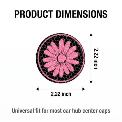 4 PCS Reflective Daisy Car Wheel Center Cap Stickers, 3D Domed Honeycomb Pattern Hub Cap Decals, Decorative Auto Tuning Emblems for Car Wheel Rims, Universal for Vehicle Wheel Hubs (Pink) - color: Pink
