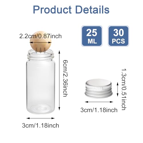 30 Pcs Glass Test Tubes with Screw Caps, 25ml Reusable Transparent Flat Bottomed Container Tubes Empty Clear Glass Sample Test Bottle for Candy Storage Bath Salts Liquids Art Craft (25ml) - size: 25ml