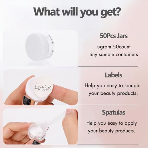 5 Gram Sample Containers 50 Count Small Travel Containers with Lids - color: White