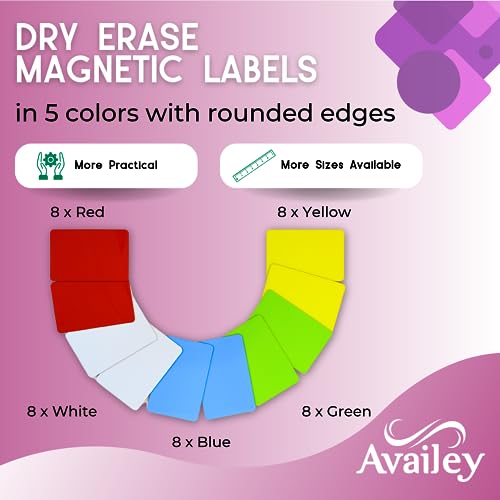 Availey 40 Pieces (3 x 2) - Full Colored Magnetic Dry Erase Labels - Reusable Strips for Classroom Home Office Garage Refrigerator Blank Writable Erasable Cards Name Tags Students Locker Shelf - color: Full Colored, size: 3 x 2 Inch