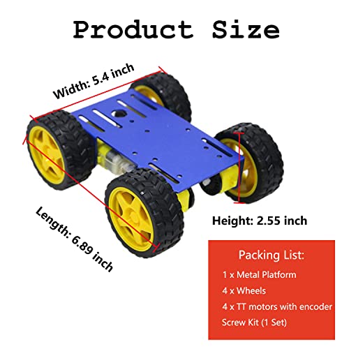 4wd Robot Car Chassis Kit with Metal Robotic Frame & 4pcs TT Encoder DC Motor for Arduino/Raspberry Pie/Microbit, DIY Remote Control Mobile Moving Robotics Platform for Maker Education Spy Monitor - color: Blue