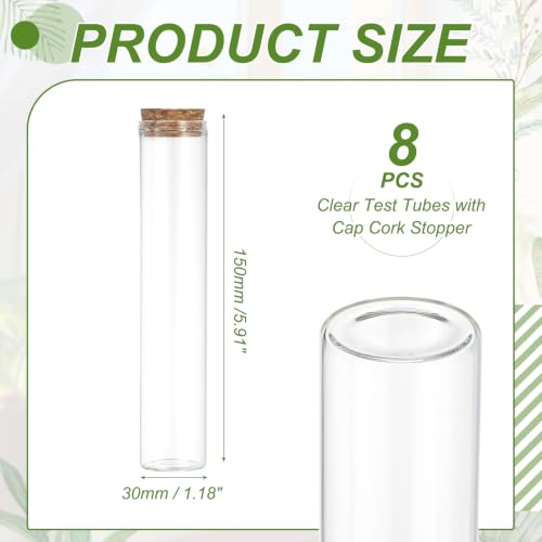 PATIKIL 80ml Glass Test Tubes with Caps Cork Stopper, 8 Pcs, 30x150MM - size: 80ml