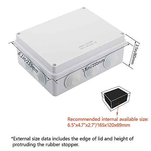 LeMotech ABS Plastic Dustproof Waterproof IP65 Junction Box Universal Electrical Project Enclosure White 7.8 x 6.1 x 3.1 inch (200 x 155 x 80 mm) - size: 7.8" x 6.1" x 3.1" (1pc)