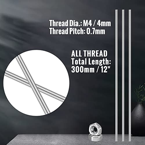 LEIFIDE 24 Pcs 8/32 in 4mm Threaded Rod with Hex Nuts, 12 Inch - size: 12 Inch
