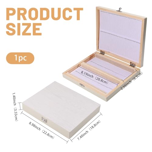 100 Place Microscope Slide Wooden Box Microscope Slide Storage Box with Iron Lock for Experiments Analyses Science, 8.98×7.4×1.4 inch, White