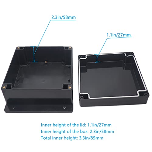 Junction Box, Zulkit Project Box Waterproof Dustproof IP65 ABS Universal Electrical Boxes Enclosure with Fixed Ear Black 6.30 x 6.30 x 3.54 inch (160 x 160 x 90 mm)(Pack of 1) - size: 6.30" x 6.30" x 3.54"(Pack of 1)