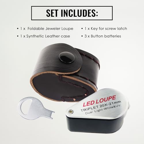 20x Foldable Pocket Magnifier Jewelers Loupe with UV and LED Light for Jewelry, Rocks, Coins, and Antiques - Illuminated Magnifying Tool for Eye, Stamps, Watches, Hobbies, and Gems - color: 20x Magnification