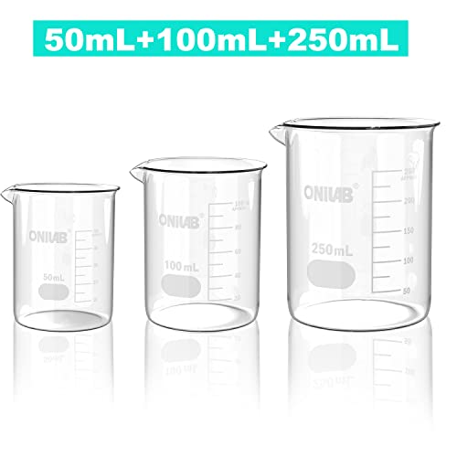 ONiLAB Glass Beaker Set, 50mL, 100mL & 250mL, 3 Pcs - style: 50/100/250ml