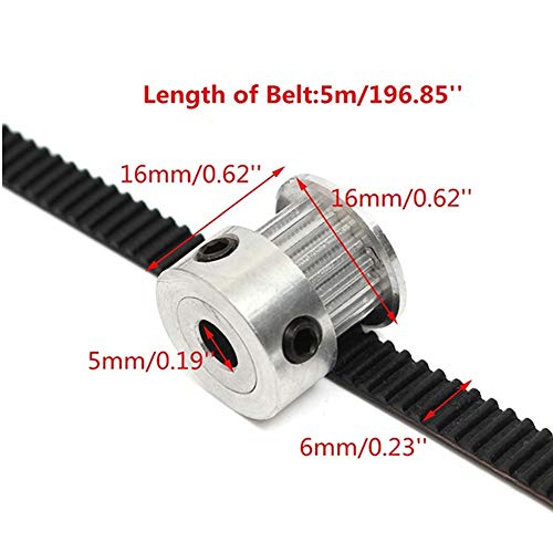 GT2 Timing Belt Pulley, 8pcs GT2 20Teeth Bore 5mm Timing Pulley Wheel with GT2 5 Meters Rubber Belt and Tensioner by YEEZUGO