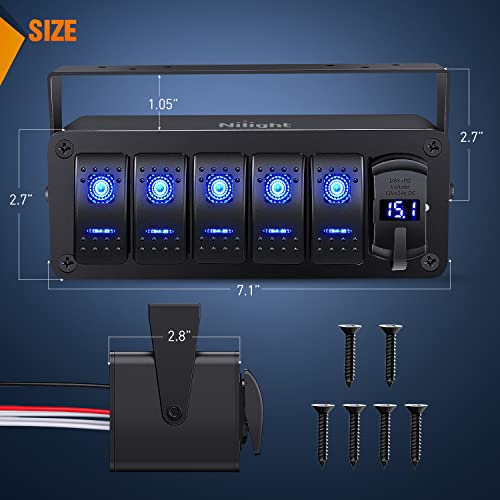 Nilight 5 Gang Rocker Switch Box Toggle w/Voltmeter PD Type C & USB Socket - color: Blue+Box, size: 6 Gang Type C +USB