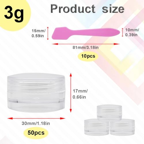 50 Pcs Makeup Sample Containers 3g/5g Sample Containers with Lids Tiny Sample Jars for Skincare Cream Lotion Jewelry Beads DIY Crafts Travel (FZG/3g/Tm) - color: transparent color, size: 3g